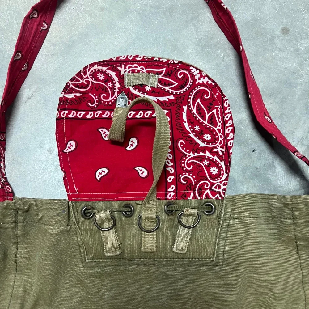 Handmade Czech Canvas Messenger Bag Blue Bandana Paisley Olive Green Crossbody